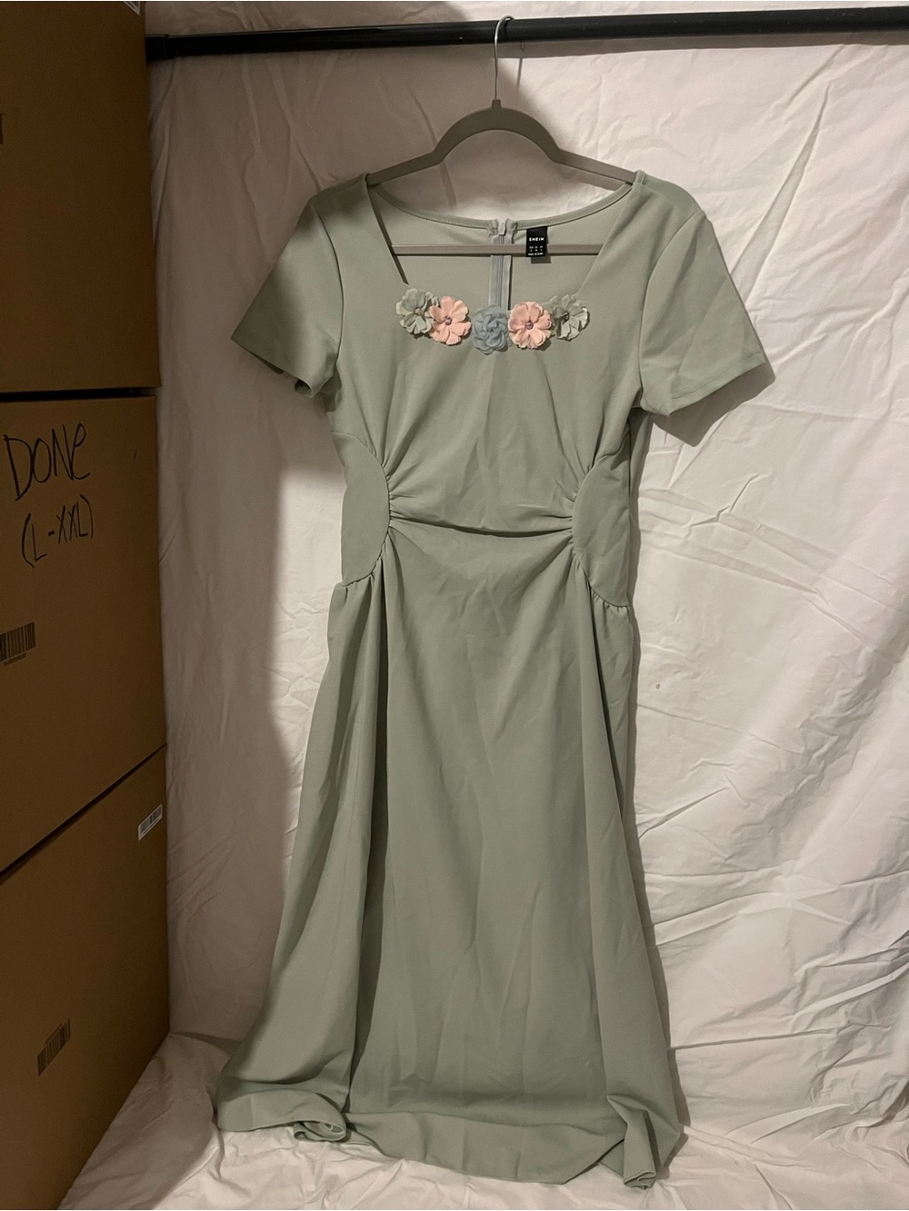 SHEIN Sage Green Maxi Dress with Pastel Floral Detail